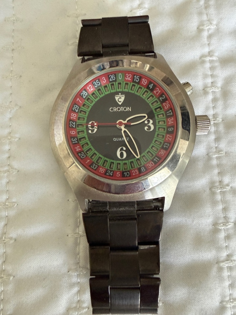 Croton Black and Silver Men’s Watch with Red and Green Dial Ring